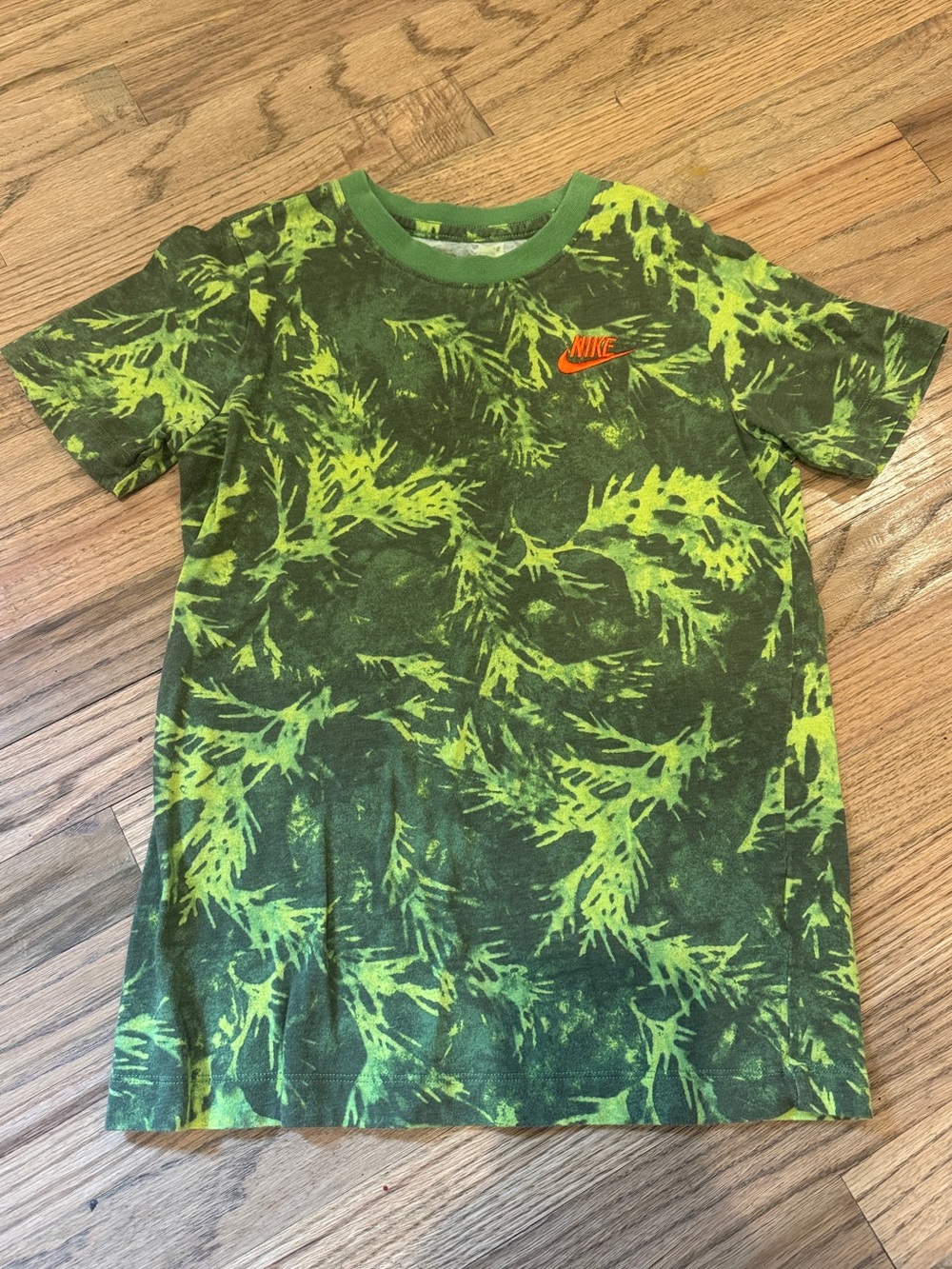 Nike Green Tie-Dye Short Sleeve Tee with Orange Logo